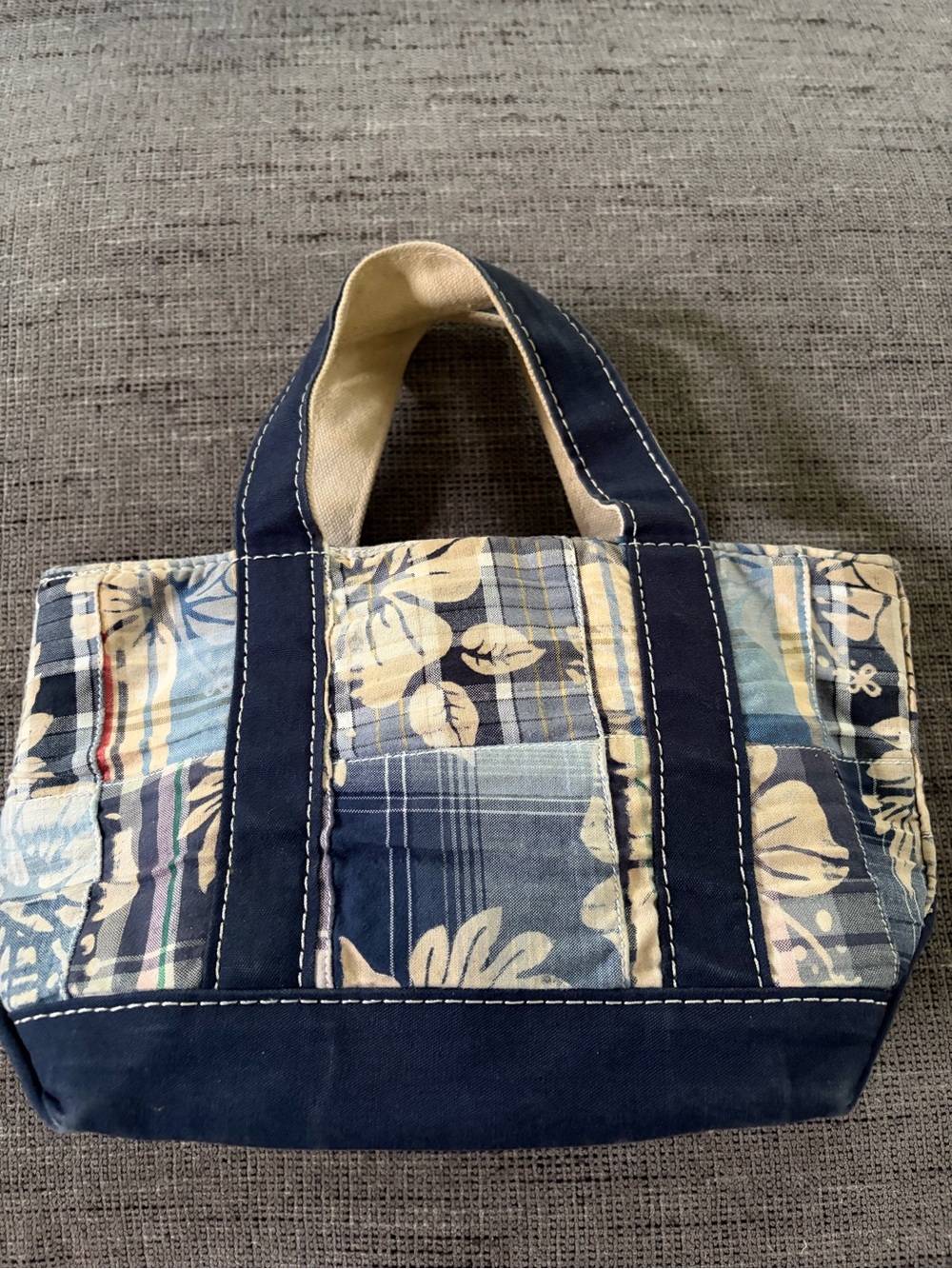 L.L. Bean Vintage Boat & Tote Mini Madras Rare Plaid Blue Hawaiian Floral Canvas - Picture 2 of 11